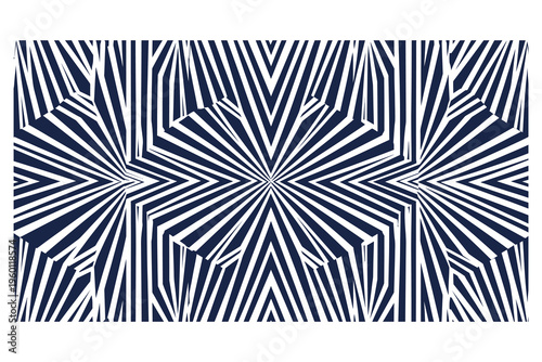 Tableau sur toile Abstract geometric pattern with navy blue and white colors forming a symmetrical