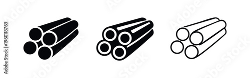 Industrial Stack of Pipes or Logs Icon Set for Construction and Material Resources