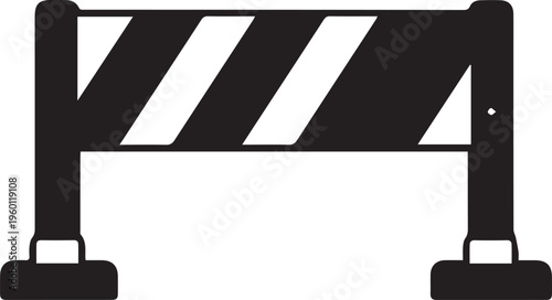 Black and White Road Barrier Icon Isolated on White Background