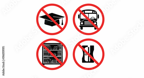 No School Symbols Prohibited Isolated on White Vector Illustration