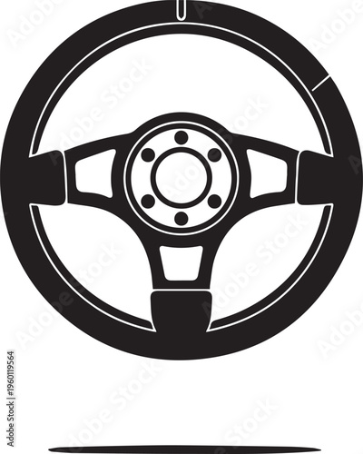 Black and White Steering Wheel Icon Isolated on White Background