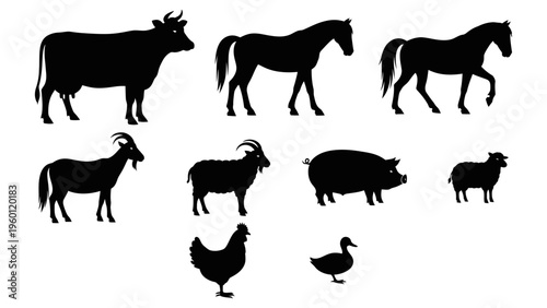 Farm Animal Silhouette Icon Collection
