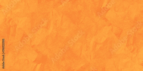 Vibrant orange crumpled paper texture background with realistic creases and shadows for creative design work