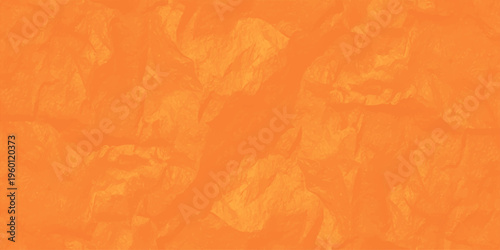 Vibrant orange crumpled paper texture background with realistic creases and shadows for creative design work