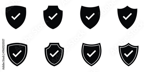 Shield check mark icon set security protection verification safety approval. Shield  tick icon set, shield verified icon , insurance and protection concept.