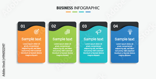 Business vector infographic design template with icons and 4 options or steps. Can be used for process diagram, presentations, workflow layout, banner, flow chart, info graph