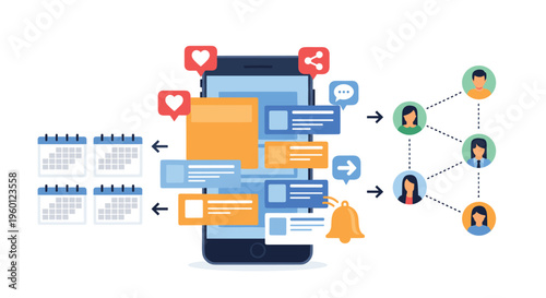 Social Media Engagement and Network Building with Smartphone and People Icons vector illustration