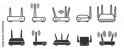 wireless routers icon set vector illustration on transparent background