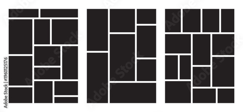 Image collage layout template. Beige mosaic mood board grid collection. Picture frame set. Photo album idea for banner, poster, comic page, flyer, brochure, booklet, memory wall design. Vector pack