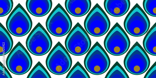 Peacock feather seamless pattern, abstract geometric Indian motif