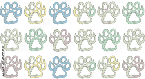 Colorful animal paw prints collection.