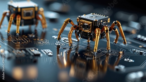 Futuristic Nano Machines Repairing With Computer Circuit Board Science Surface Detail Background