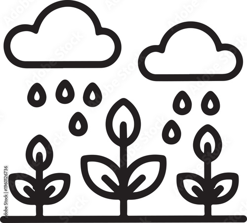 Cloud raining on sprout illustration weather and growth concept