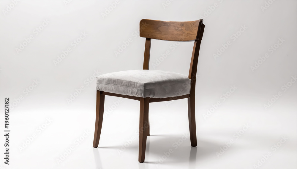 Obraz premium Classic Wooden Chair with Soft Fabric Cushion Displayed in Clean Studio Setting for Interior Design Concept