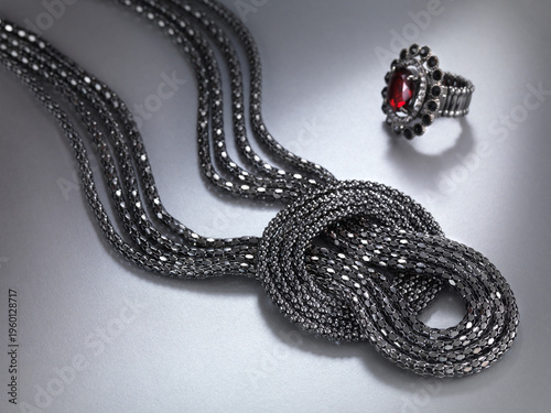 Photography Necklace and Ring, jewelry, jewellery still life.