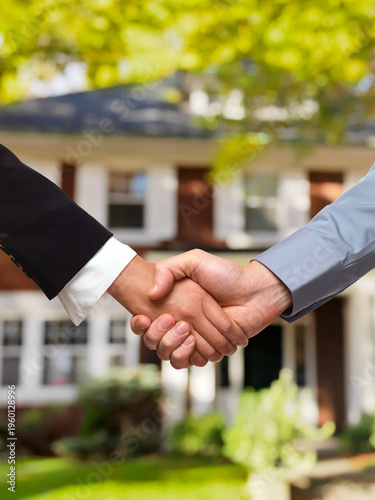Handshake Between Man and Woman in Front of House