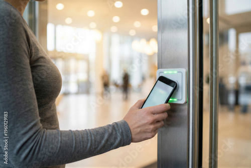 Wallpaper Mural Person using smartphone to unlock electronic door access Torontodigital.ca