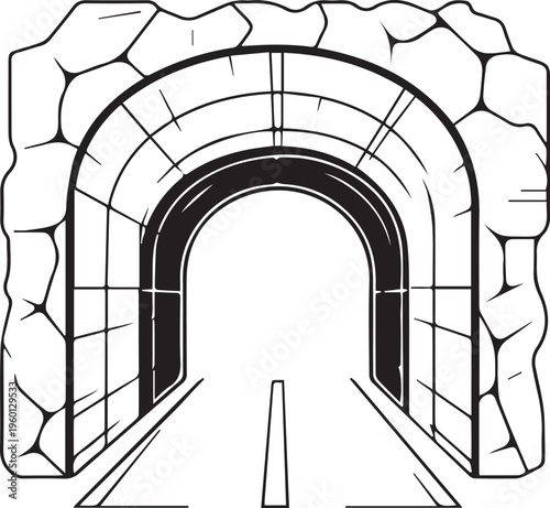 minimalist black and white tunnel entrance icon isolated on white background