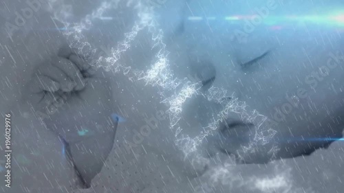 Animation of dna strand spinning over baby sleeping