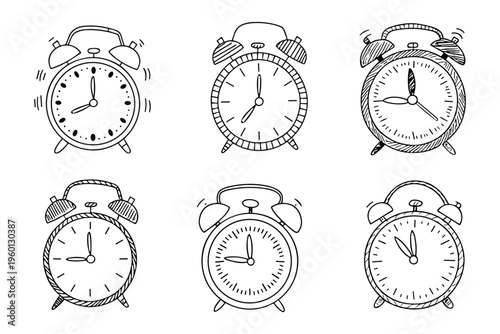 Hand-Drawn Alarm Clocks Set, time management concept