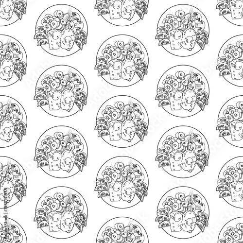 Breakfast in doodle style. Seamless pattern. Vector illustration.