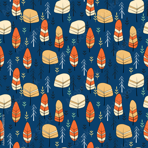 Seamless pattern with trees, plants. Color vector background. Spring, autumn tree for your design. Eco idea concept. Print design for wallpapers, fabric, textile.