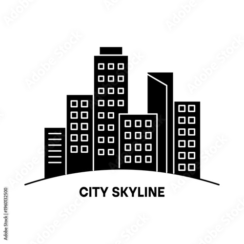 Urban Cityscape Outline Icon with Multiple Commercial Buildings