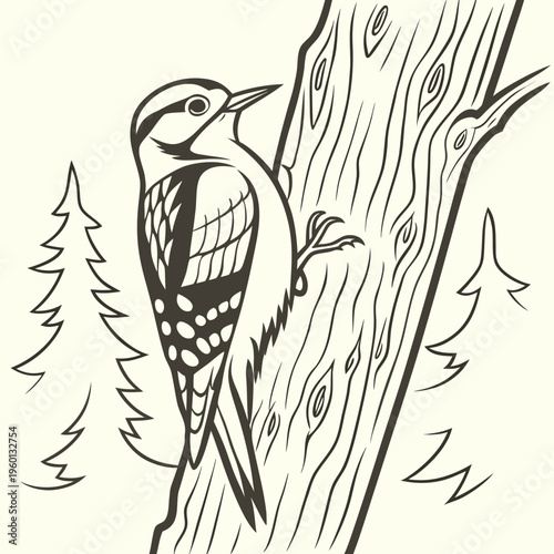A woodpecker perched on a tree trunk