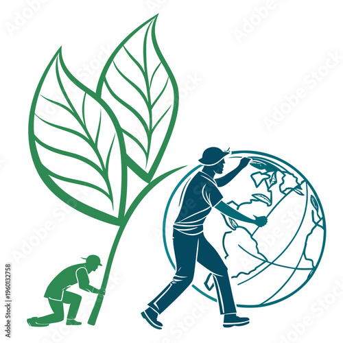 Men planting a tree to save the earth