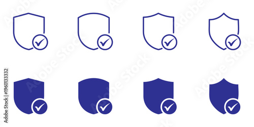 Shield checkmark icon design vector. Safety shield symbols with check mark, security and protection symbol, protection issues notifications with tick.  security shield icons with checkmark symbols.