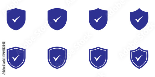 Shield checkmark icon design vector. Safety shield symbols with check mark, security and protection symbol, protection issues notifications with tick.  security shield icons with checkmark symbols.