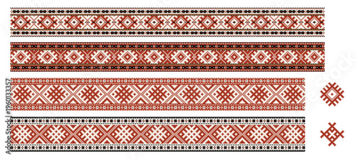 Set of four decorative Estonian ornamental border bands, each richly adorned with authentic symbols and motifs deeply rooted in Estonian folk art and cultural heritage