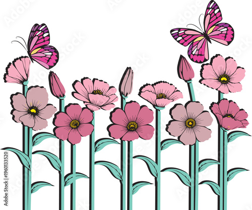 flowers colored with butterflies