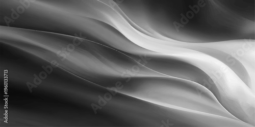 Elegant monochrome waves, a dance of light and shadow, flowing gracefully in an abstract composition, capturing a sense of movement and serenity.