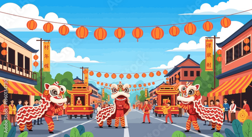 Chinese New Year Festival Featuring Vibrant Lion Dance Performance