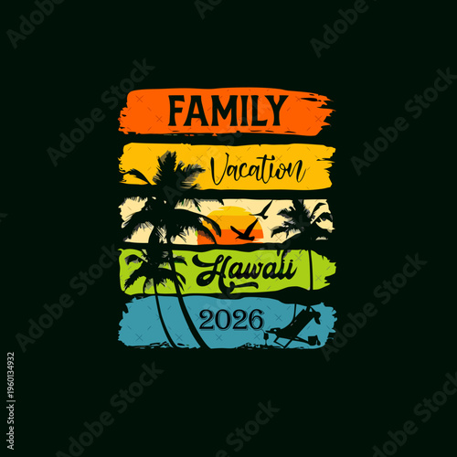 Vintage summer travel and tropical vacation illustration for t-shirt design