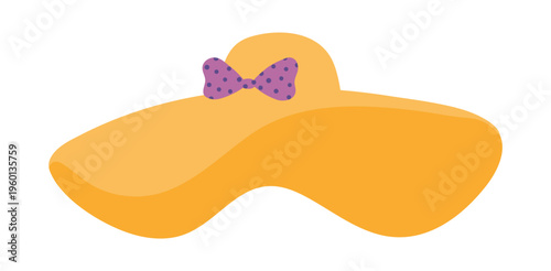 Oversized straw hat, wide brim sun hat with a bow illustration isolated. Beach wear, fashion, accessory, summer holidays, vacations, resort. Flat design, clip art element, hand drawn vector