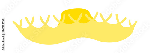 Beachcomber straw hat, wide brim yellow sun hat illustration isolated. Beach wear, fashion, Festa Junina accessory, summer holidays, vacations, resort. Flat design, clip art element, hand drawn vector