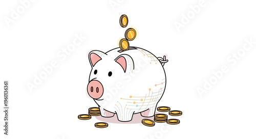 White Pig Saving Money Coins.