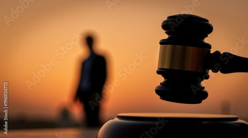 Judge gavel close up with blurred person legal concept