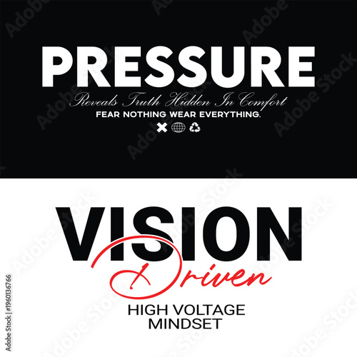 This stark graphic composition utilizes a split-screen black and white layout, showcasing modern sans-serif fonts alongside elegant script lettering. The upper section emphasizes resilience with the p