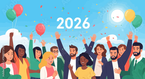Celebration of the Year 2026 with Diverse Happy People