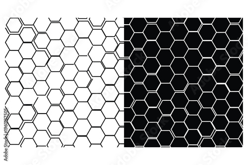 Black and white honeycomb patterns side by side