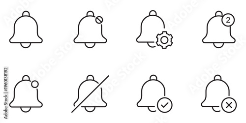 Get notified! Modern bell icons for social media and app designs calling for your attention. Digital notification and alert bell vector icon set for mobile apps, social media, and interface design.