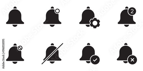 Get notified! Modern bell icons for social media and app designs calling for your attention. Digital notification and alert bell vector icon set for mobile apps, social media, and interface design.