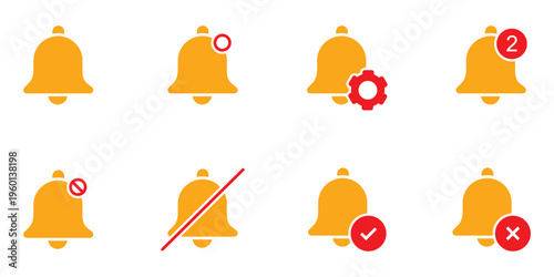 Get notified! Modern bell icons for social media and app designs calling for your attention. Digital notification and alert bell vector icon set for mobile apps, social media, and interface design.