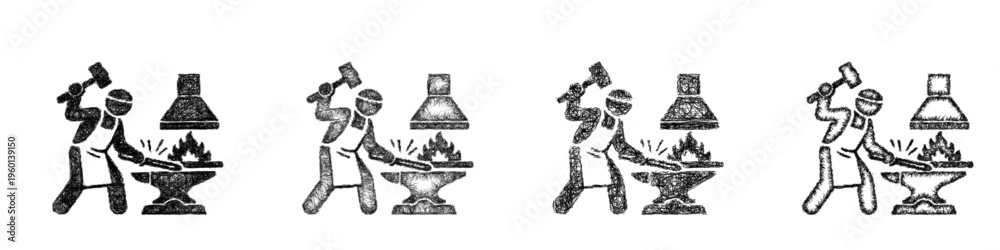 Fototapeta premium Sketch blacksmithing icon design set