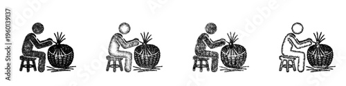 Sketch basket weaving icon design set