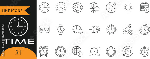 Time, Clock, Schedule and Management Line Icons Set.
