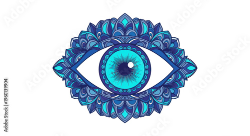 Blue Mandala Eye Symbol, Evil Eye Protection, Spiritual Art, Mystical Design
